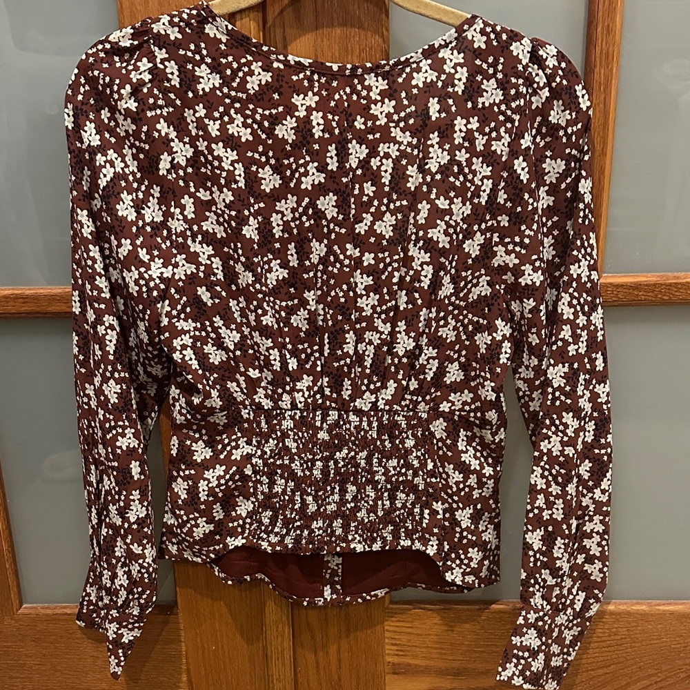 Abercrombie & Fitch Brown Floral Square Neck Puff Sleeve Blouse - Picture 5 of 10